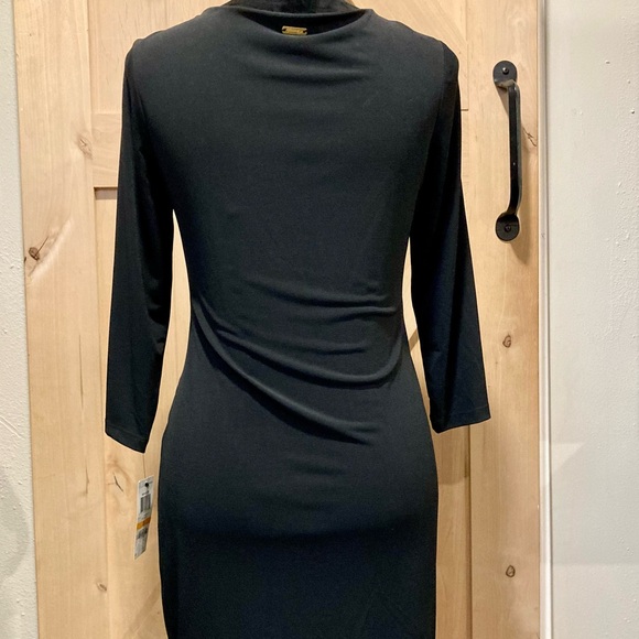 NOS Black Faux Wrap Dress Size Small Thalia Sodi 3/4 Length Sleeves V Neck - Picture 5 of 16